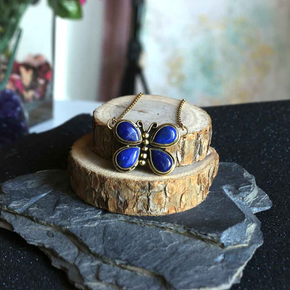 Collana con Farfalla Blu in ottone e acciaio