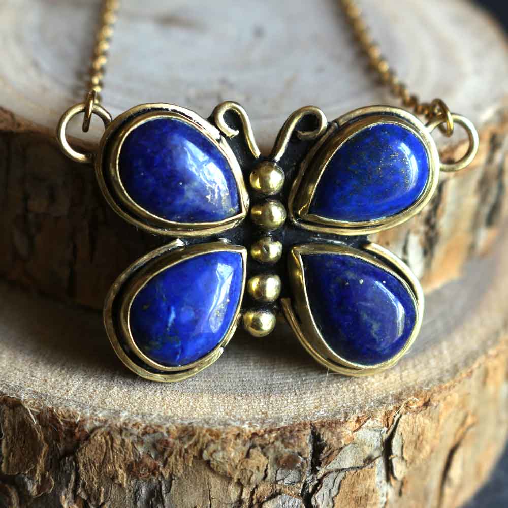 Collana con Farfalla Blu in ottone e acciaio