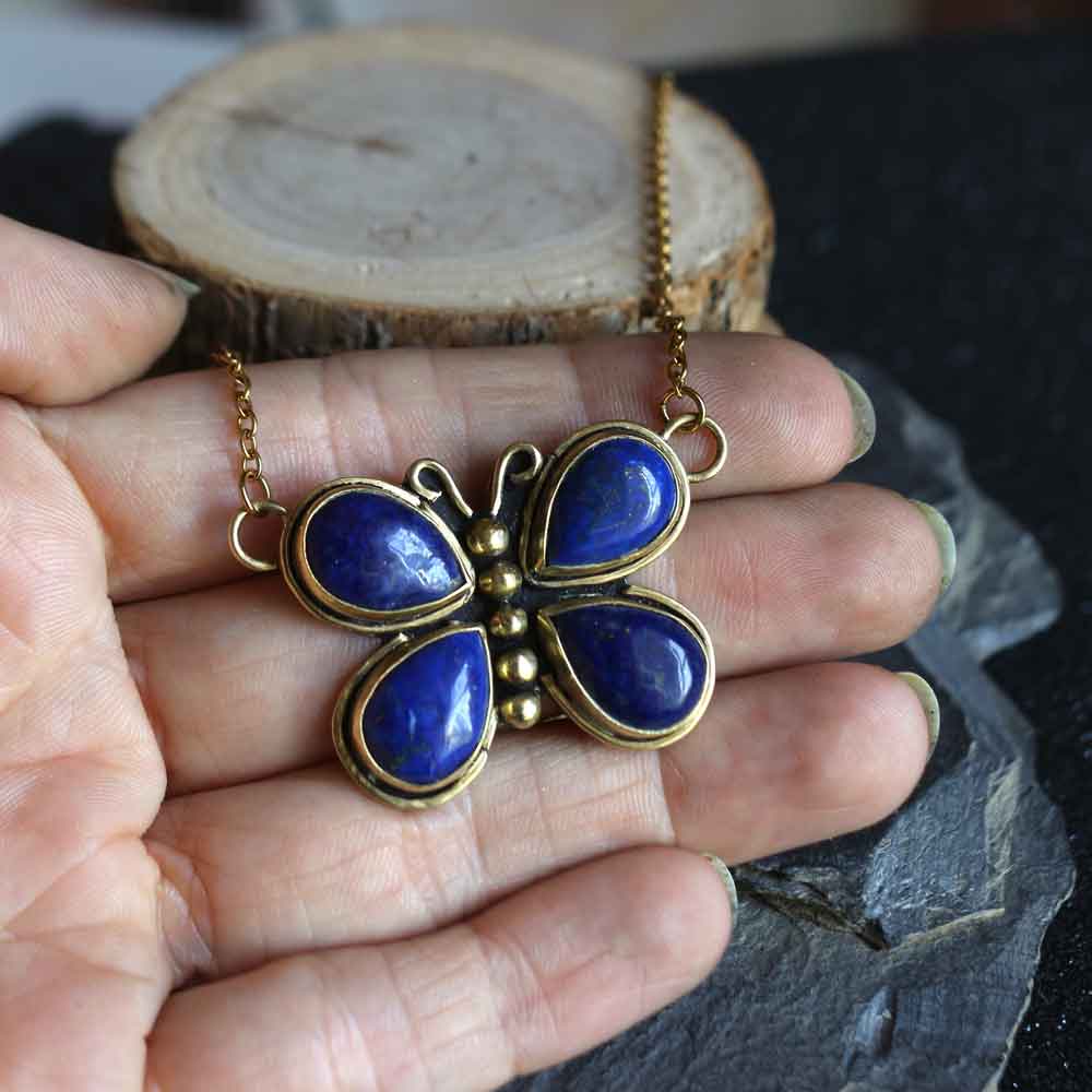 Collana con Farfalla Blu in ottone e acciaio