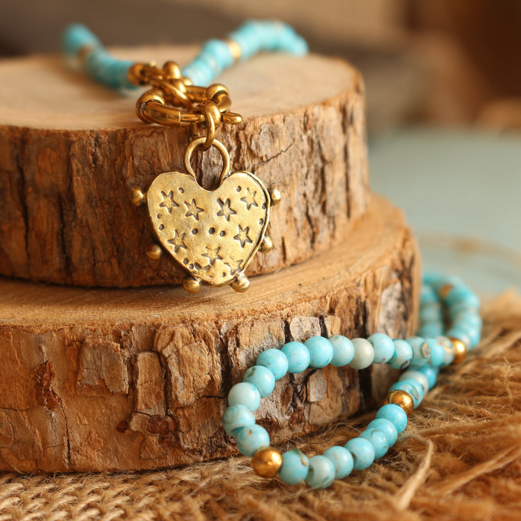 Collana e Choker con Cuore Turchese e Stelle