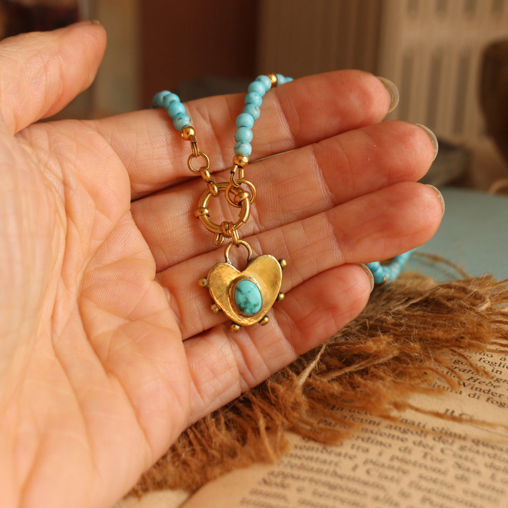 Collana e Choker con Cuore Turchese e Stelle