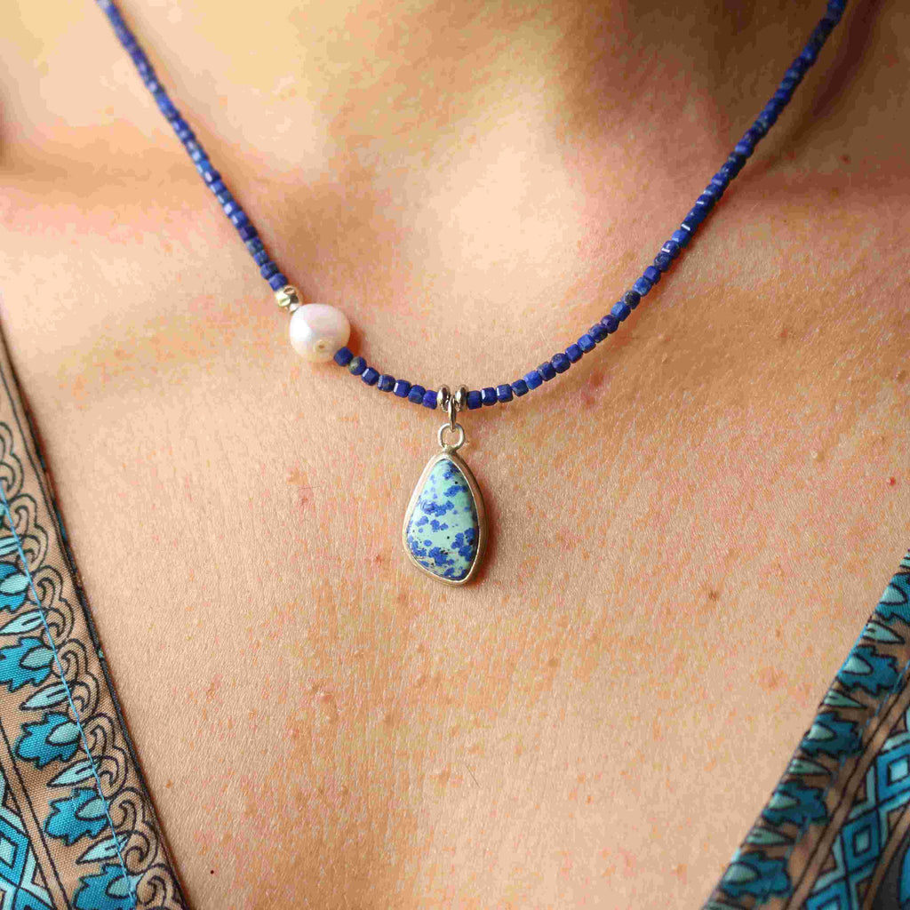 Collana della Sirena Leucosia - Lapislazzuli e Azzurrite bluebird