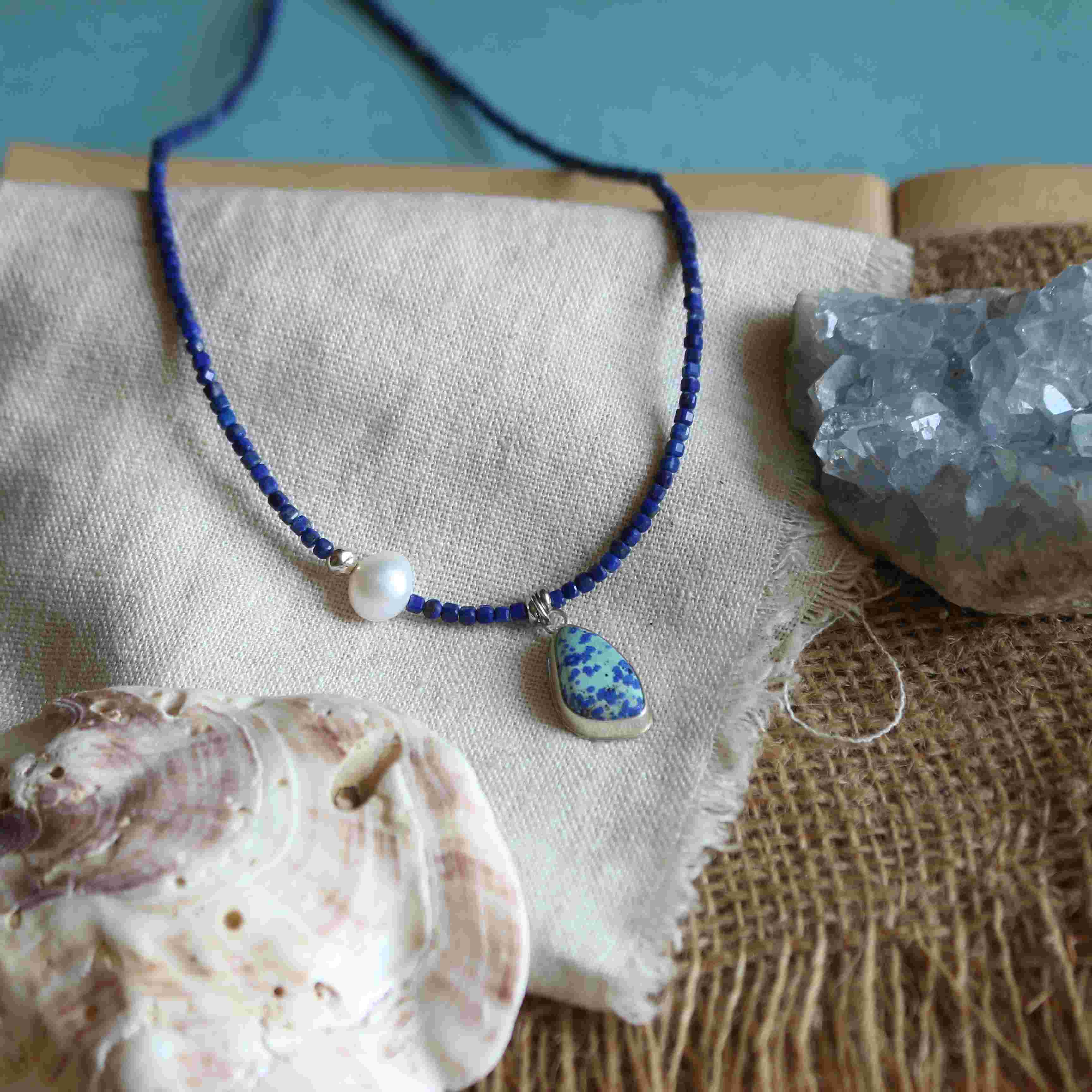 Collana della Sirena Leucosia - Lapislazzuli e Azzurrite bluebird