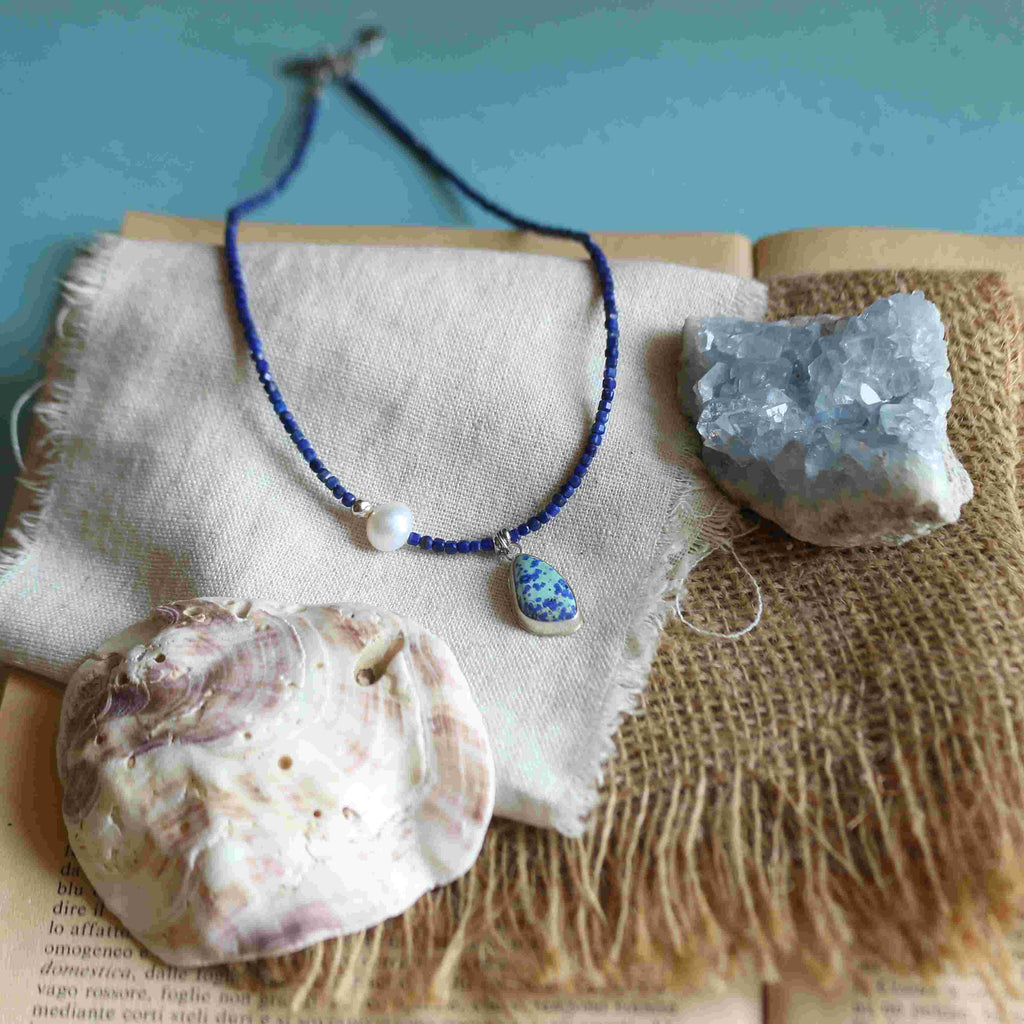 Collana della Sirena Leucosia - Lapislazzuli e Azzurrite bluebird