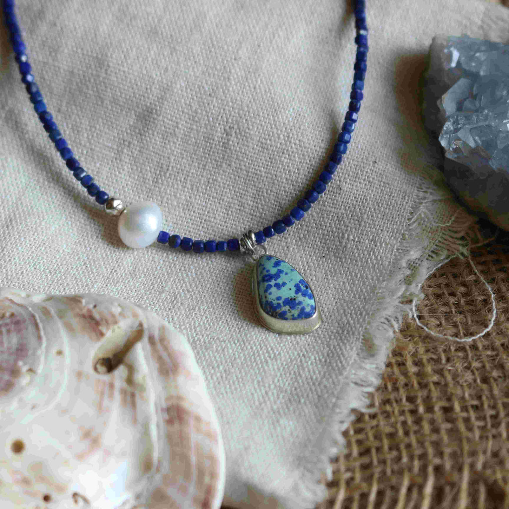 Collana della Sirena Leucosia - Lapislazzuli e Azzurrite bluebird