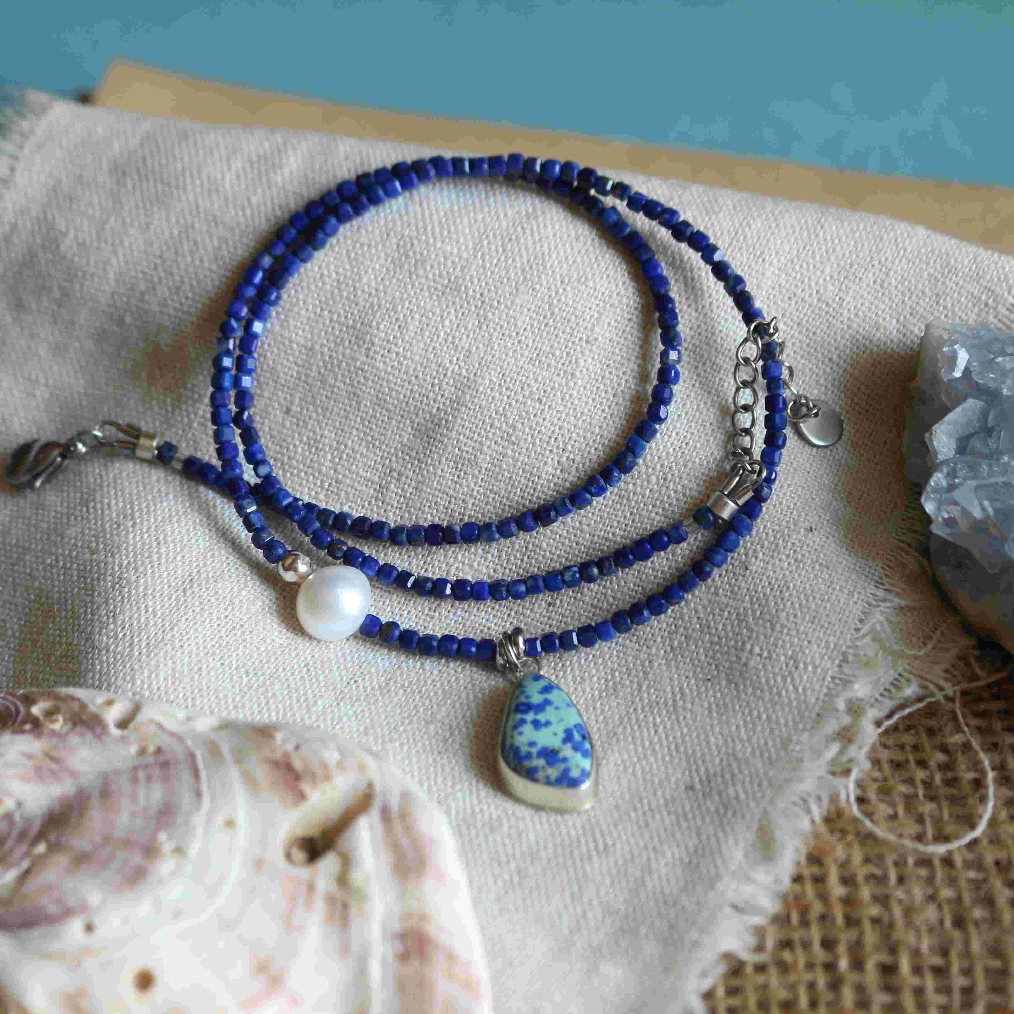Collana della Sirena Leucosia - Lapislazzuli e Azzurrite bluebird