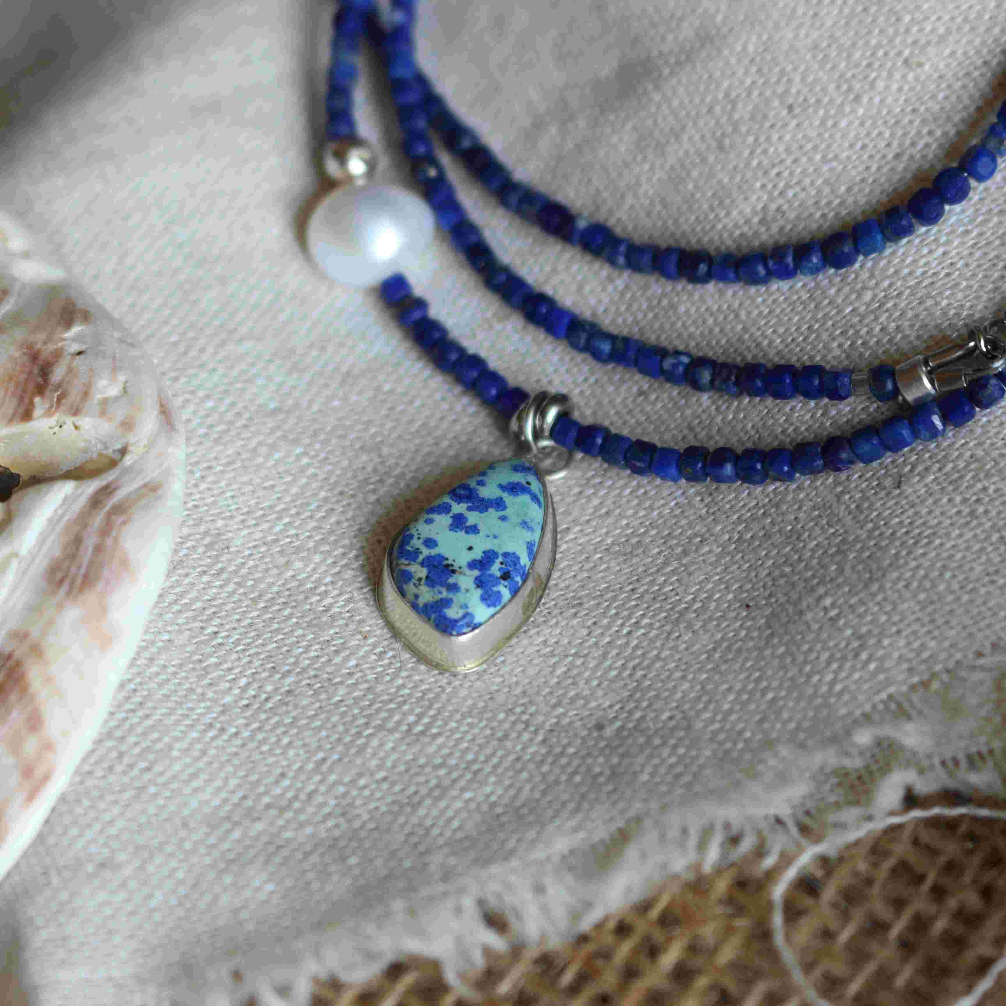 Collana della Sirena Leucosia - Lapislazzuli e Azzurrite bluebird