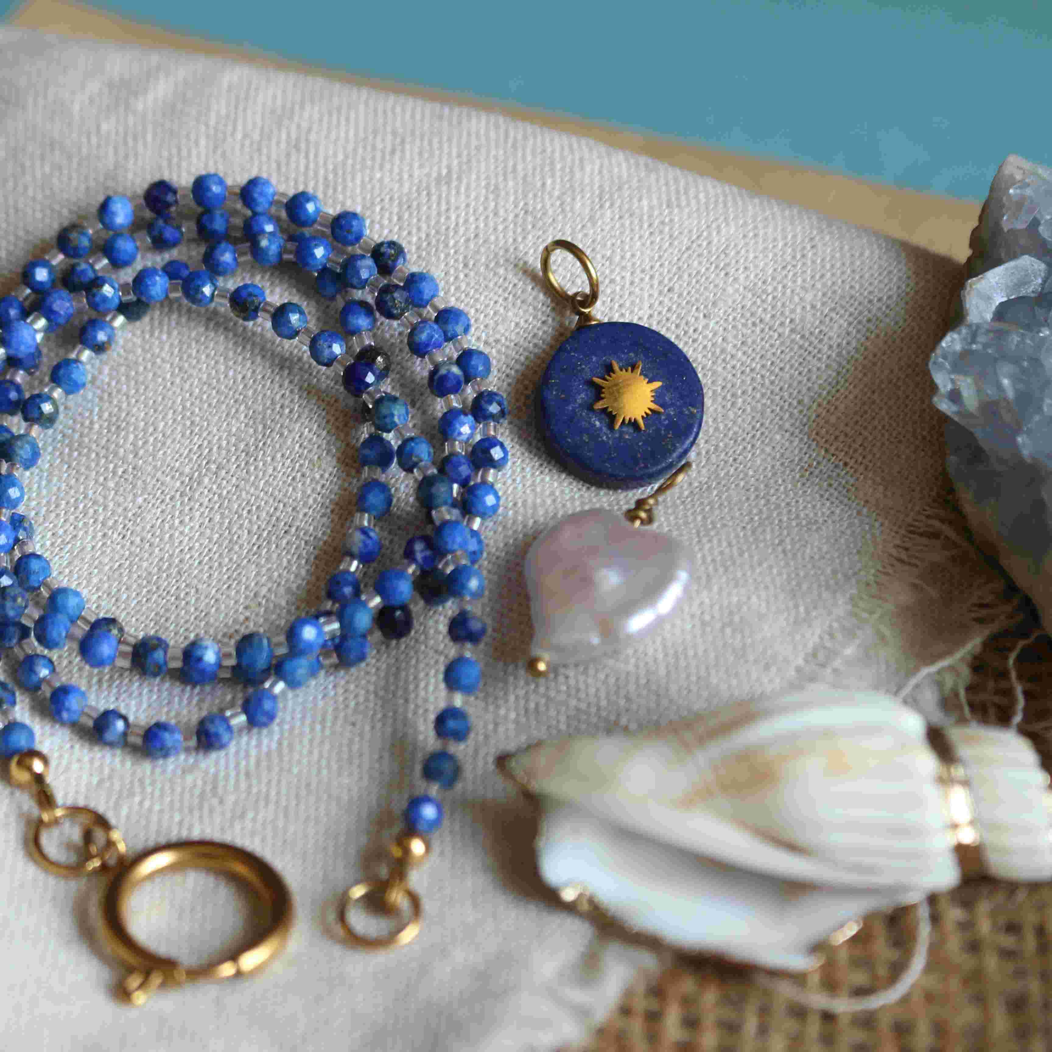 Collana Galatea - Conchiglia, Lapislazzuli, Perla barocca