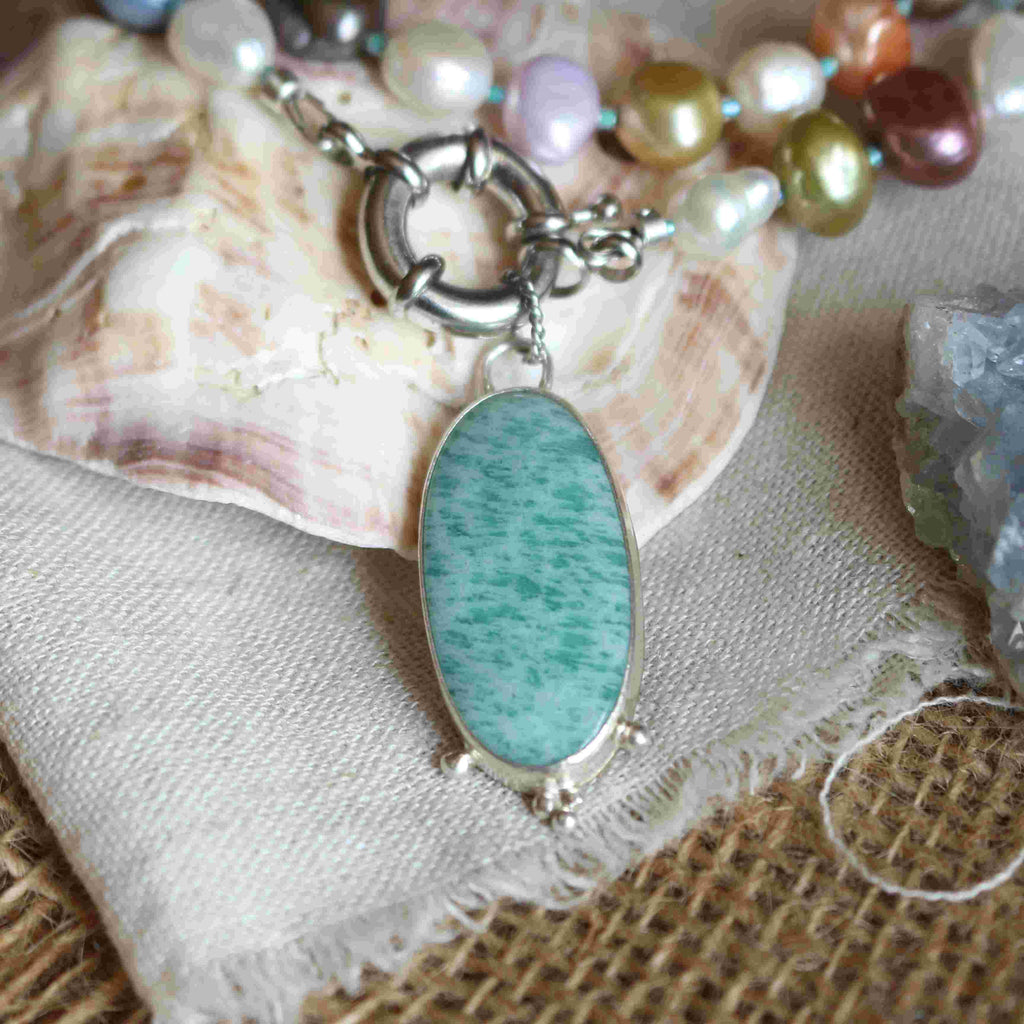 La Sirena Partenope e i suoi tesori - Choker di perle colorate e Ciondolo Sirena