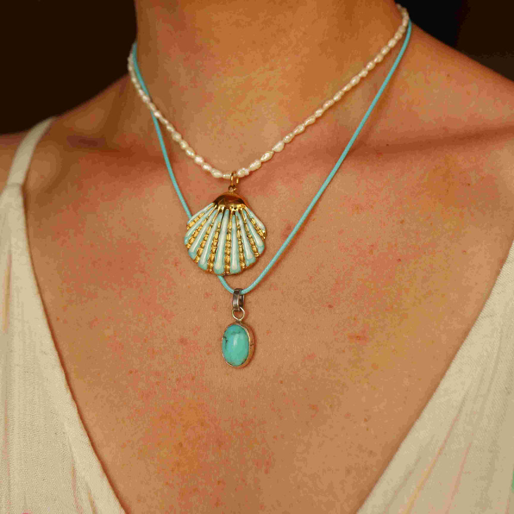 La Sirena Mareluna - Choker con Conchiglia azzurra e Collana con Turchese