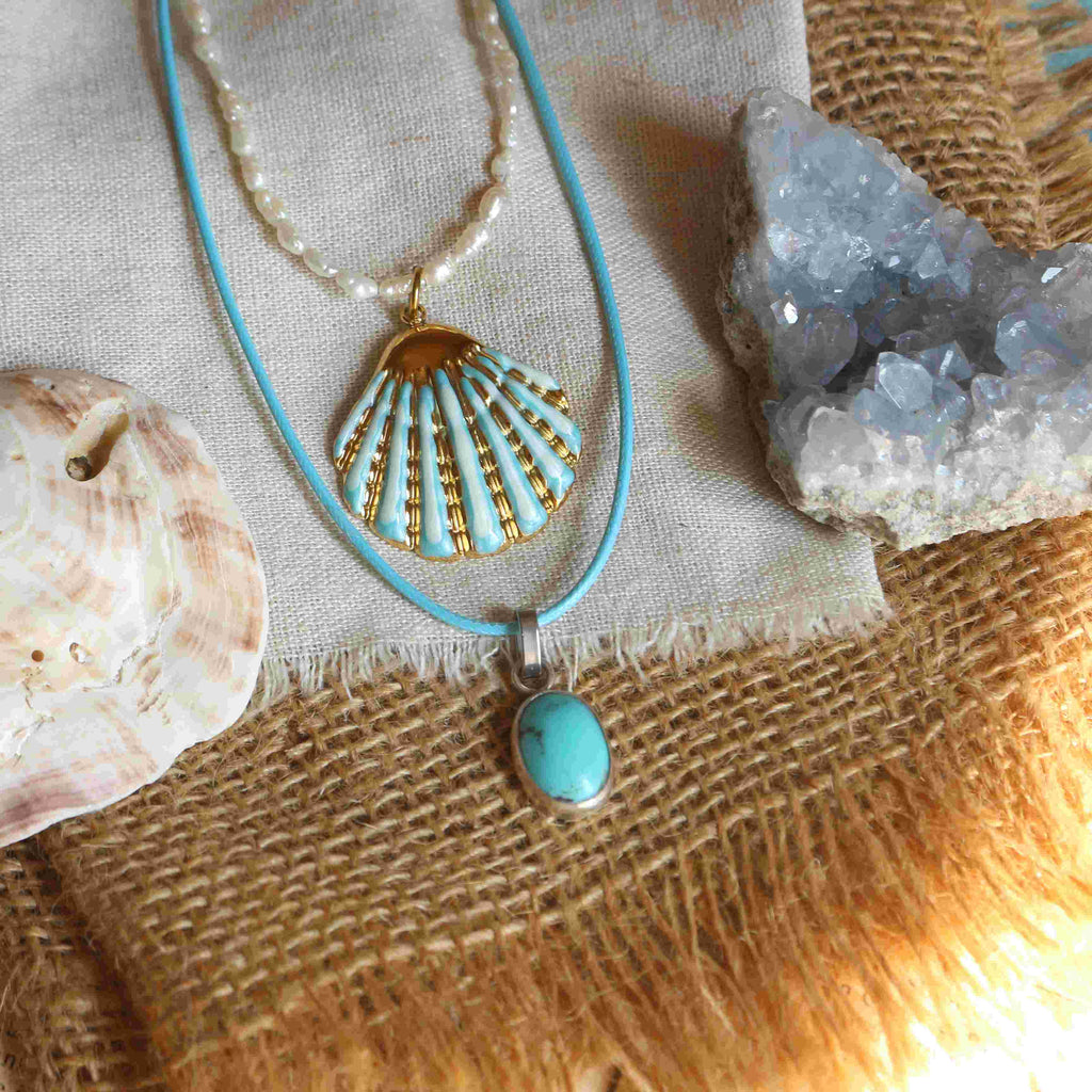 La Sirena Mareluna - Choker con Conchiglia azzurra e Collana con Turchese