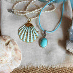 La Sirena Mareluna - Choker con Conchiglia azzurra e Collana con Turchese