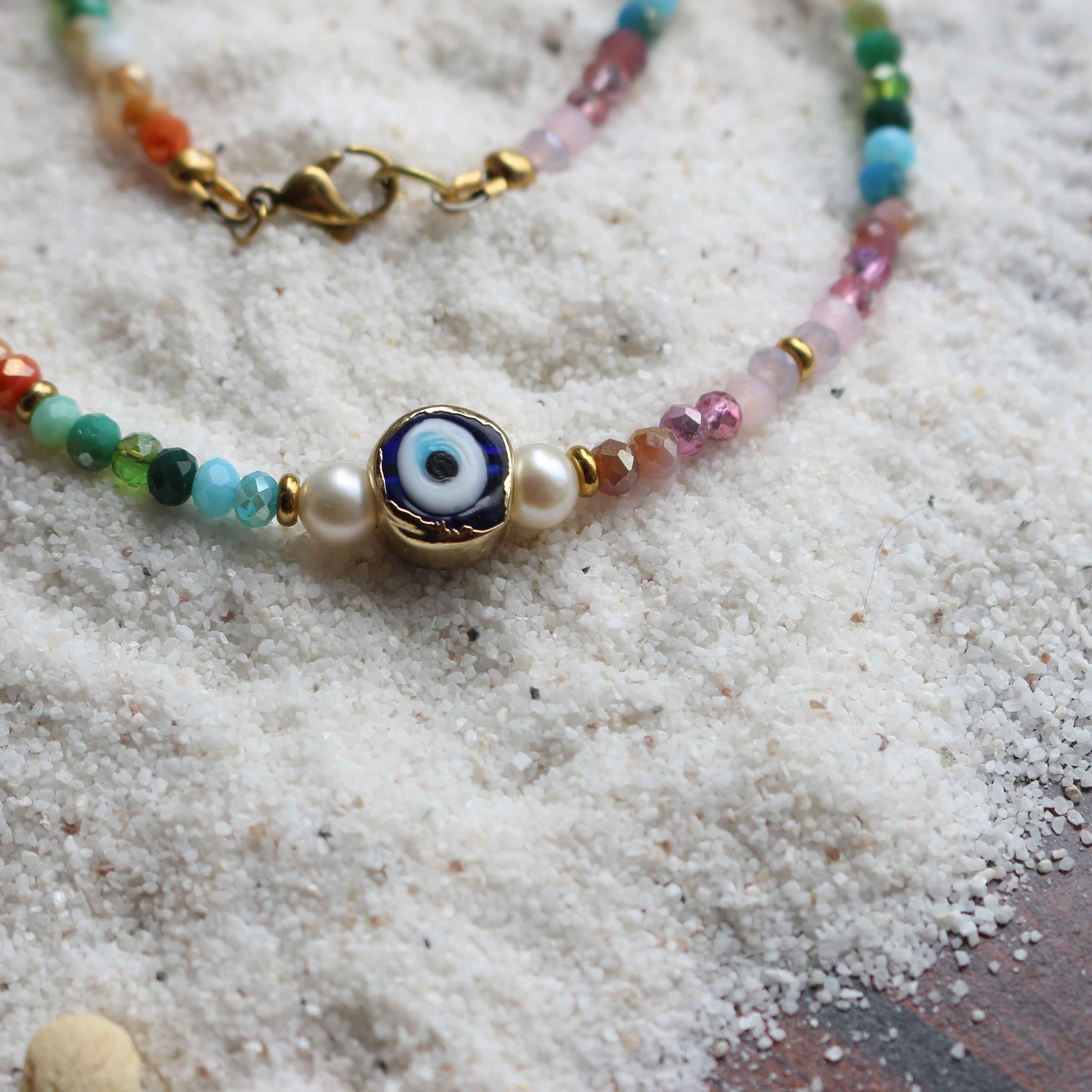 Collana "Occhietto Fortunato" Perle coltivate e cristalli