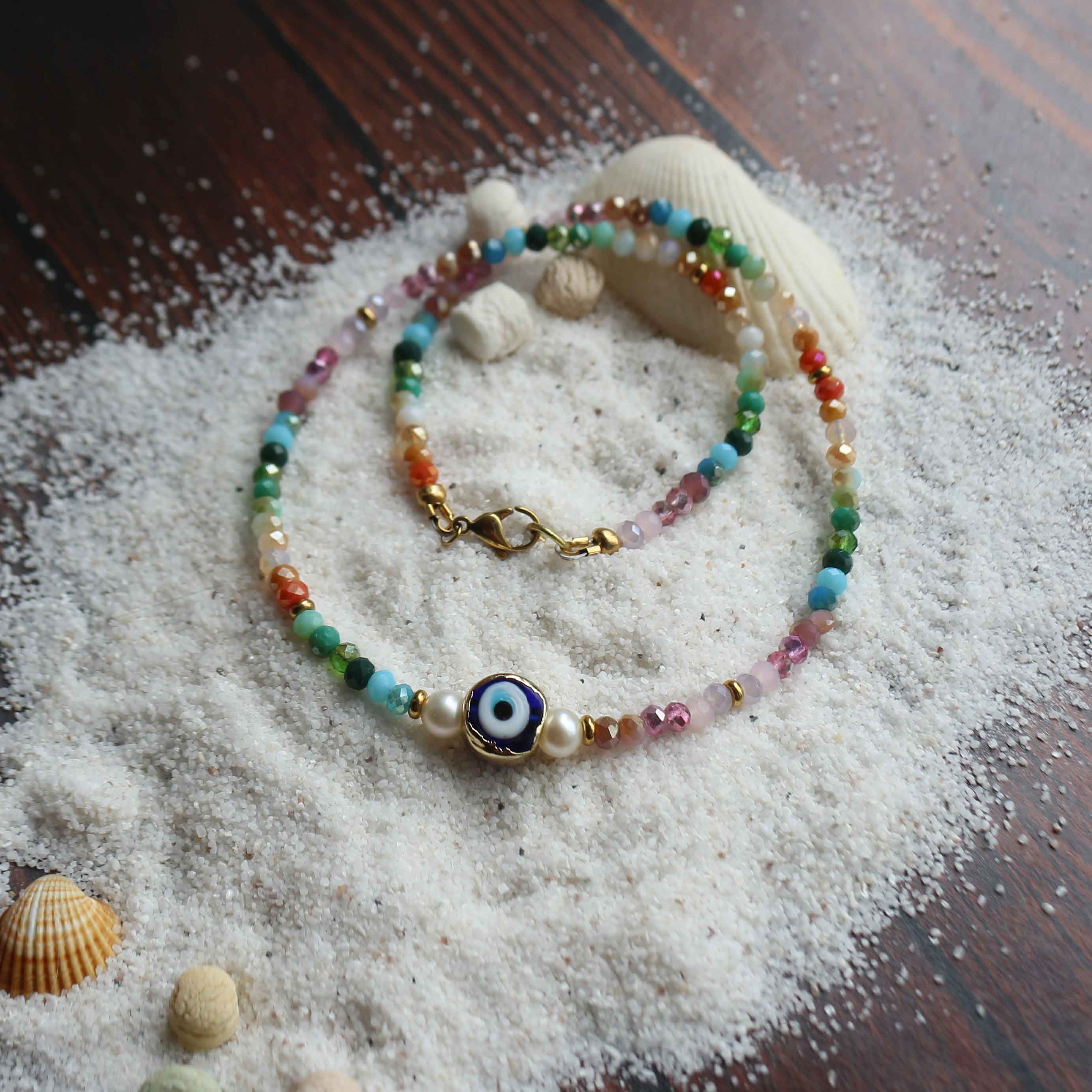 Collana "Occhietto Fortunato" Perle coltivate e cristalli