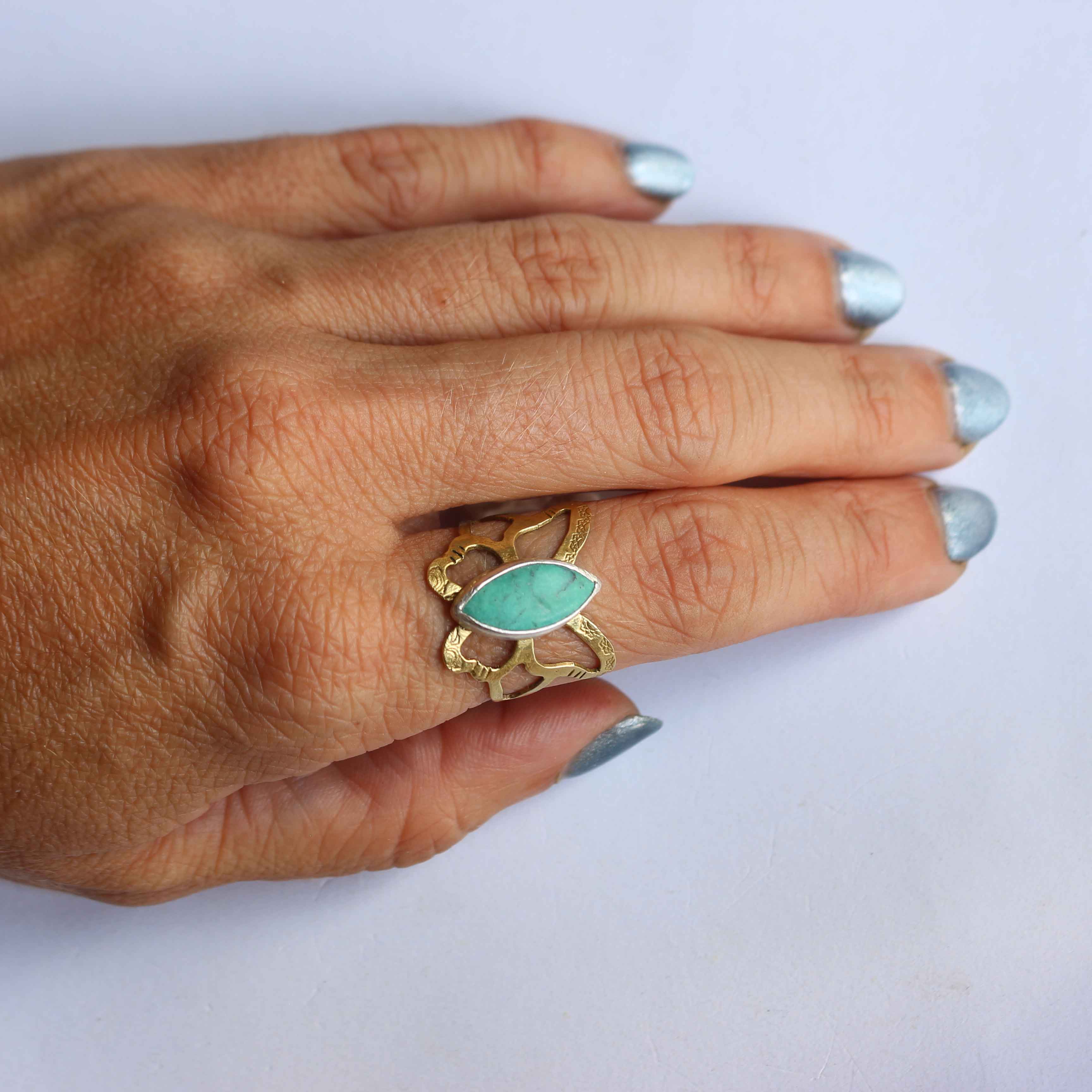 Anello Farfalla "Ali del Cielo" Turchese naturale