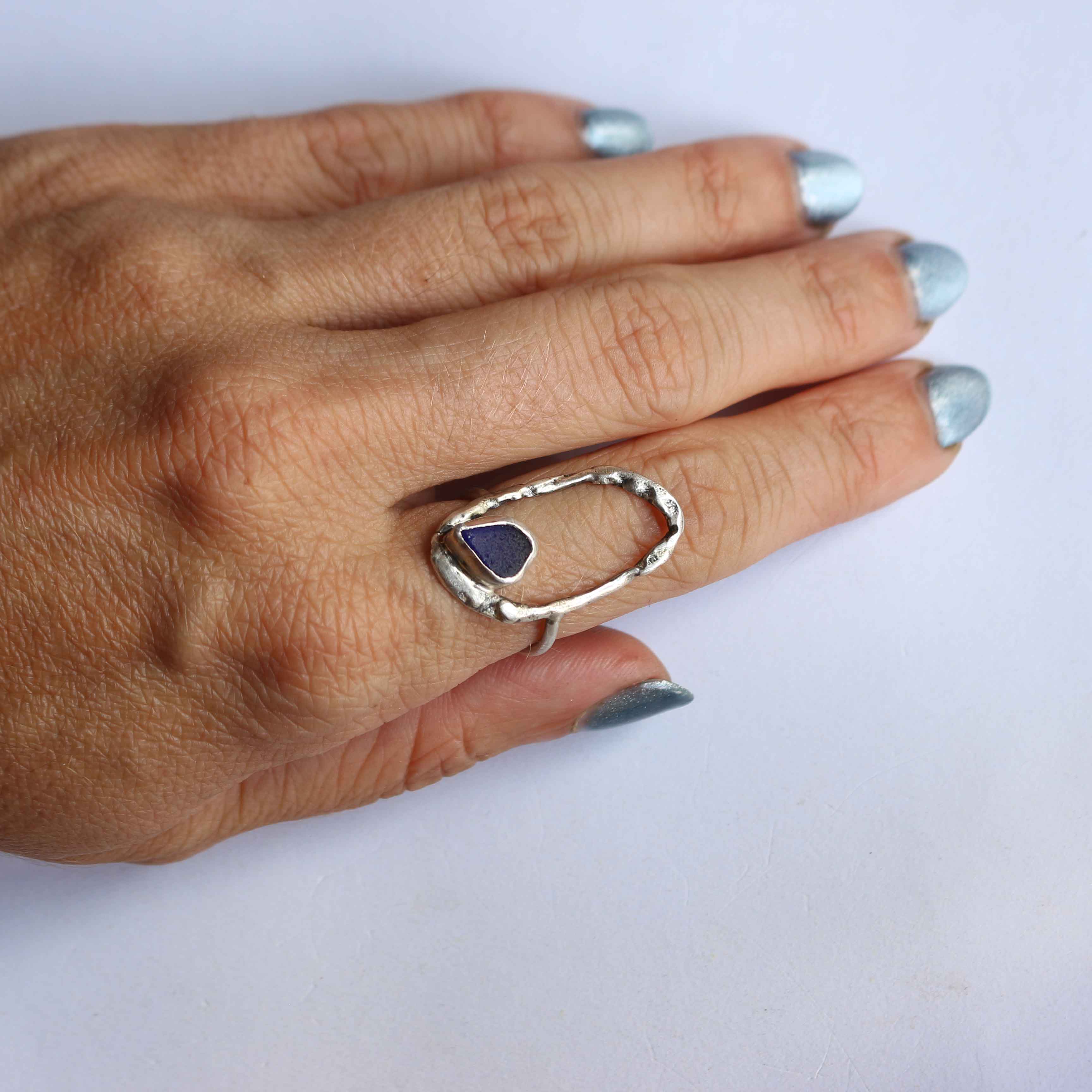 Anello "Onda Silenziosa" Vetrino del Mare Blu