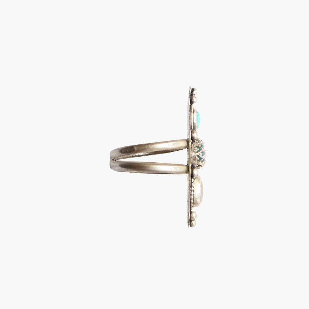 Anello "Trilogia dell'Acqua" Acquamarina, Turchese naturale e Labradorite bianca