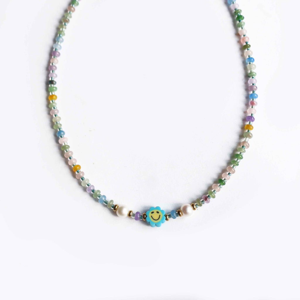 Collana "Fior di Sorrisi" Giada multicolor, Perle e acciaio dorato