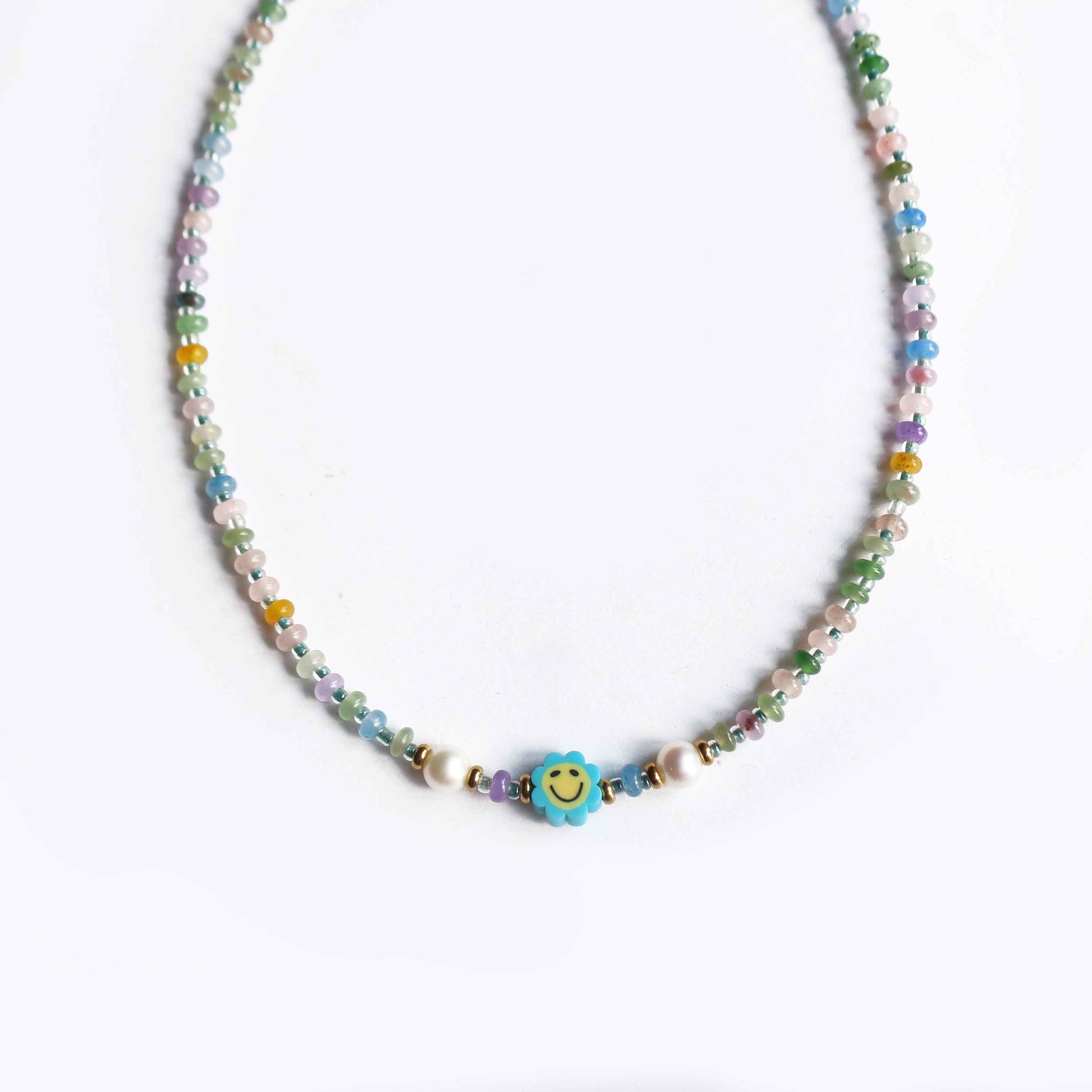 Collana "Fior di Sorrisi" Giada multicolor, Perle e acciaio dorato