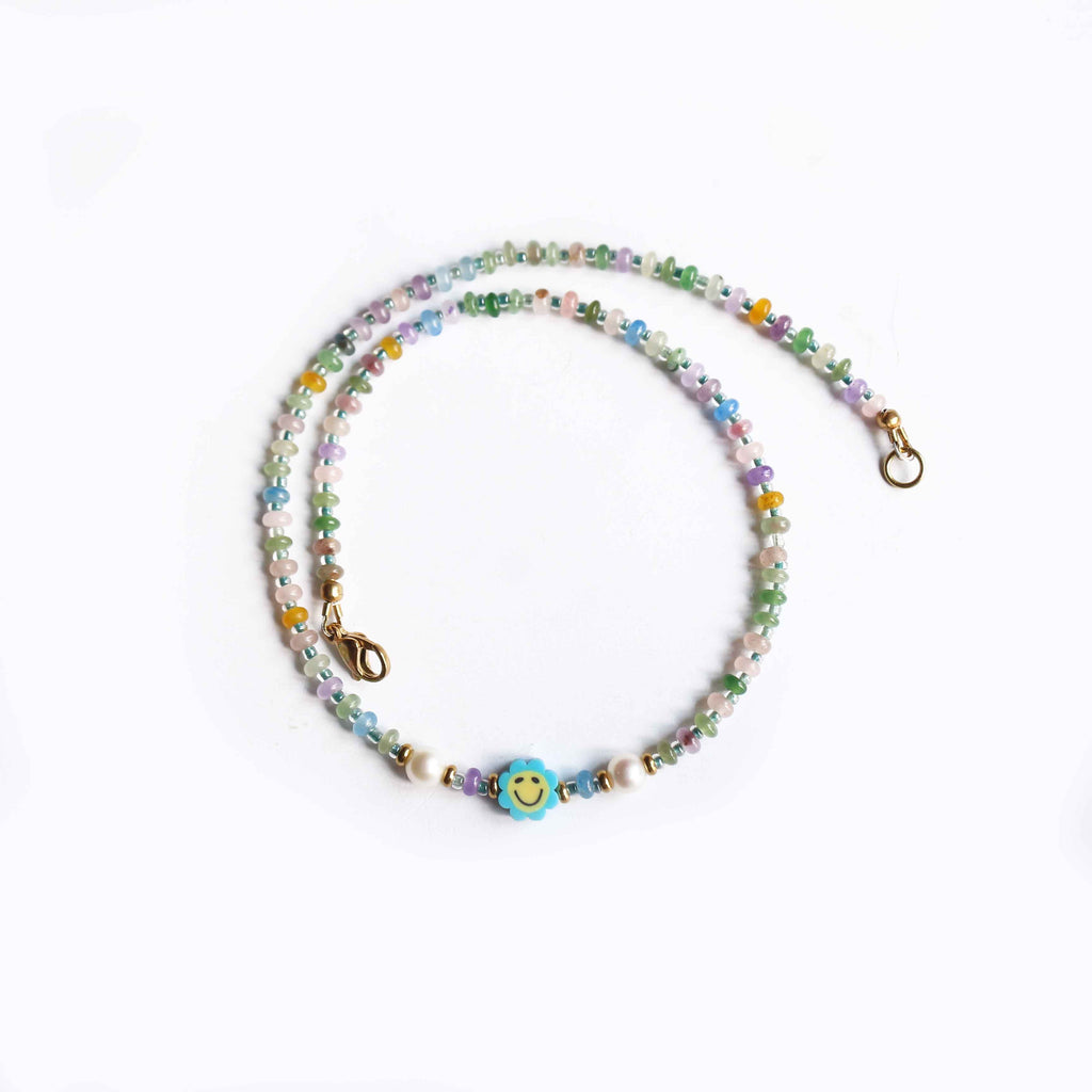 Collana "Fior di Sorrisi" Giada multicolor, Perle e acciaio dorato