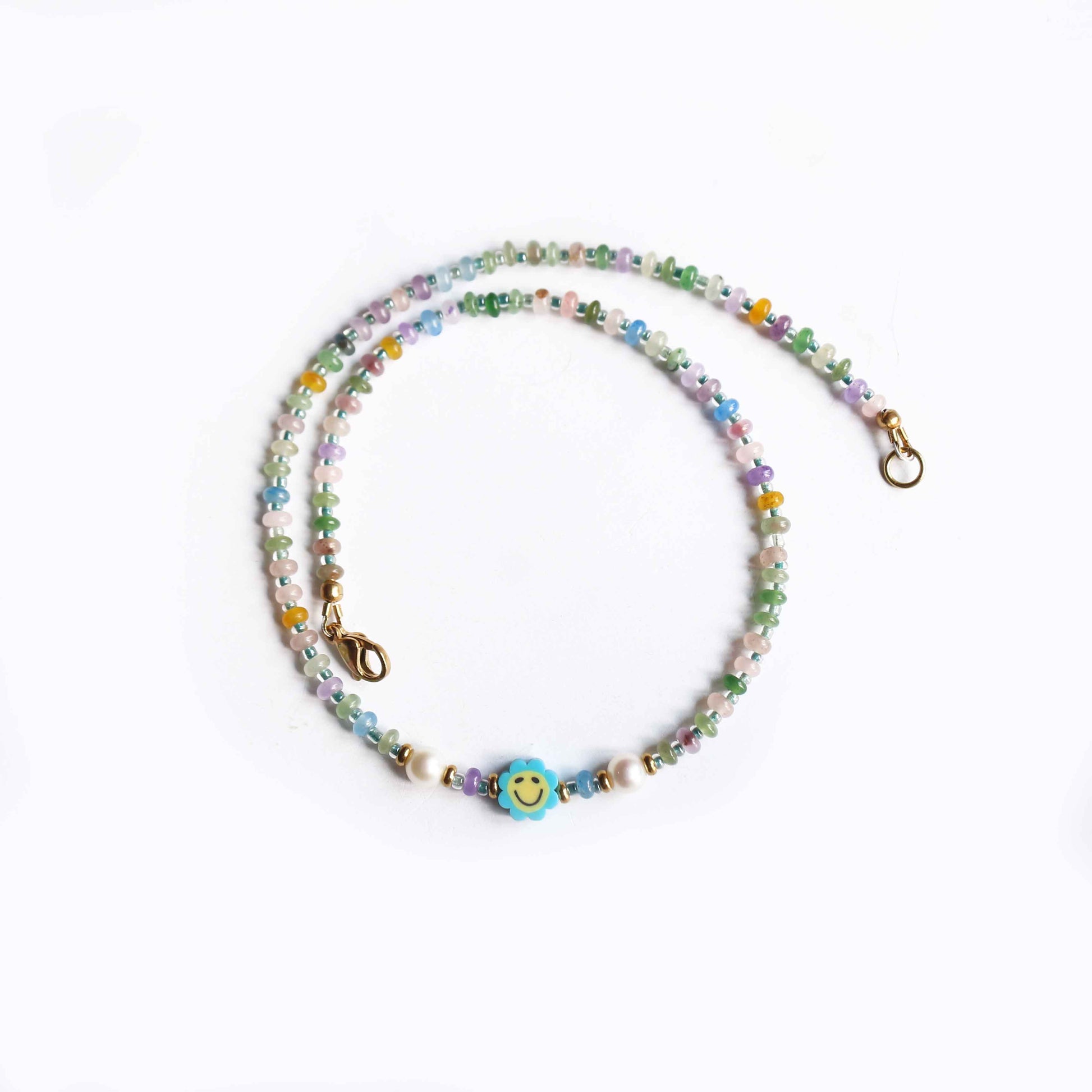 Collana "Fior di Sorrisi" Giada multicolor, Perle e acciaio dorato