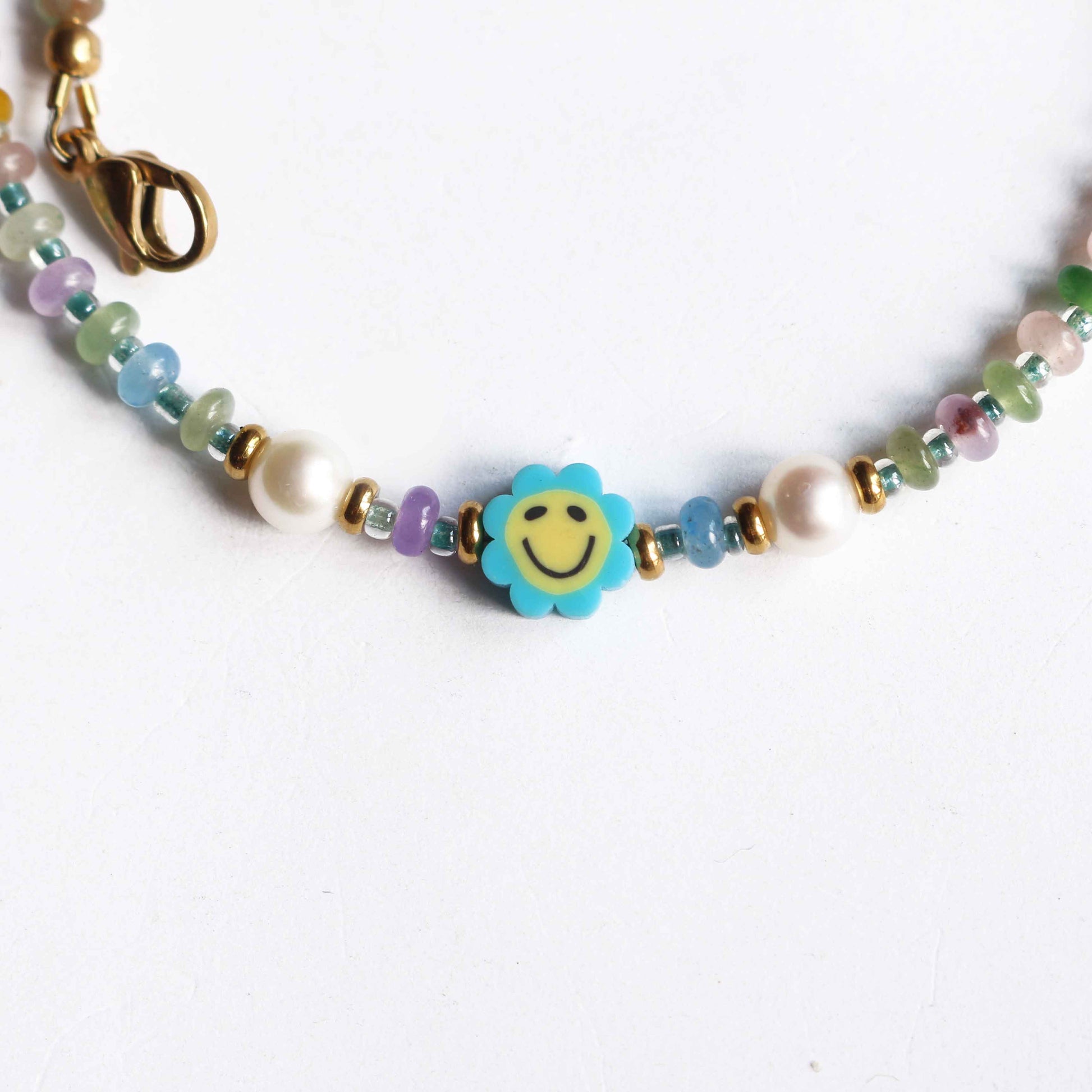 Collana "Fior di Sorrisi" Giada multicolor, Perle e acciaio dorato