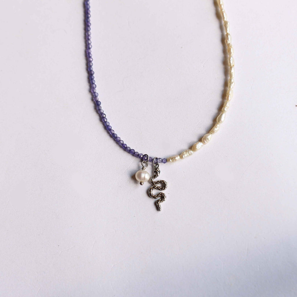Collana "Dualità" Perle, Zirconi Viola