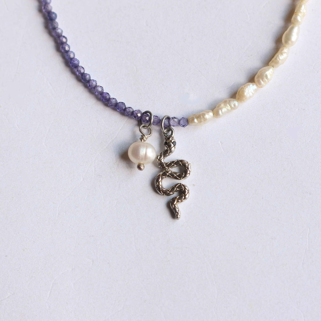 Collana "Dualità" Perle, Zirconi Viola