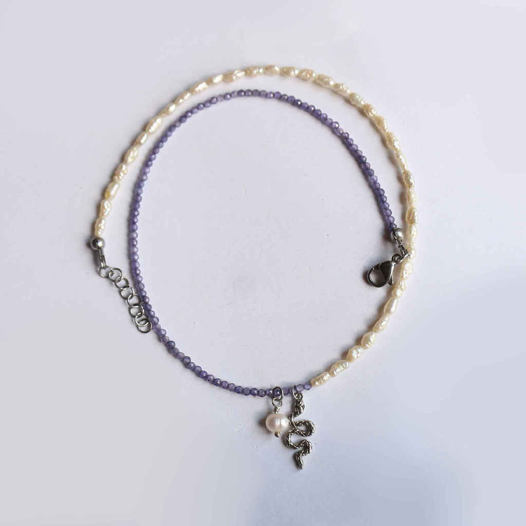 Collana "Dualità" Perle, Zirconi Viola