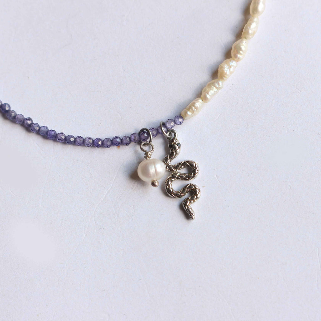 Collana "Dualità" Perle, Zirconi Viola