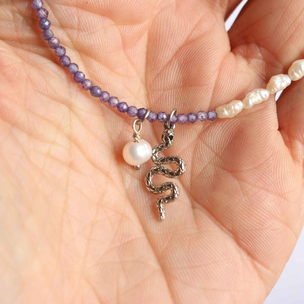 Collana "Dualità" Perle, Zirconi Viola