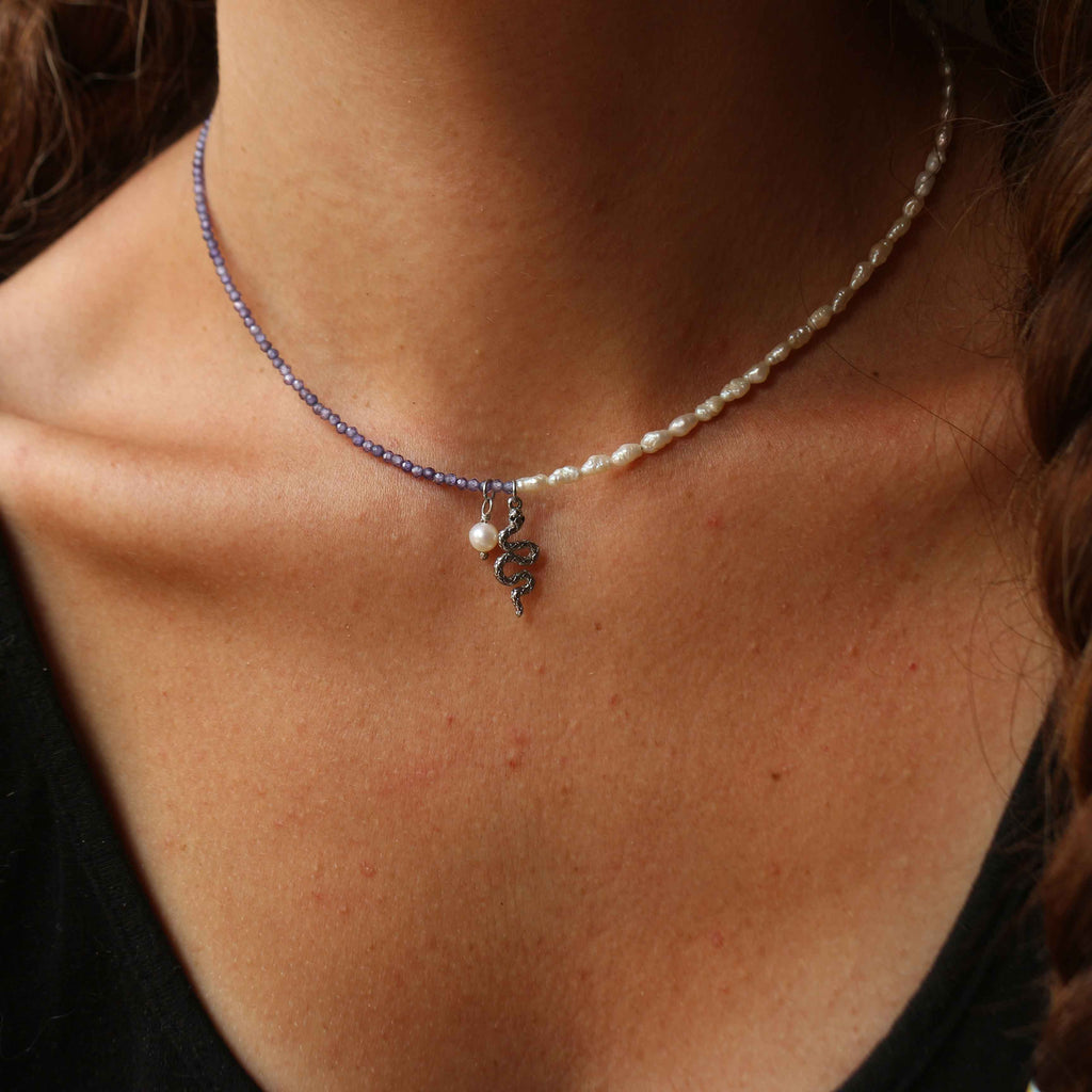Collana "Dualità" Perle, Zirconi Viola