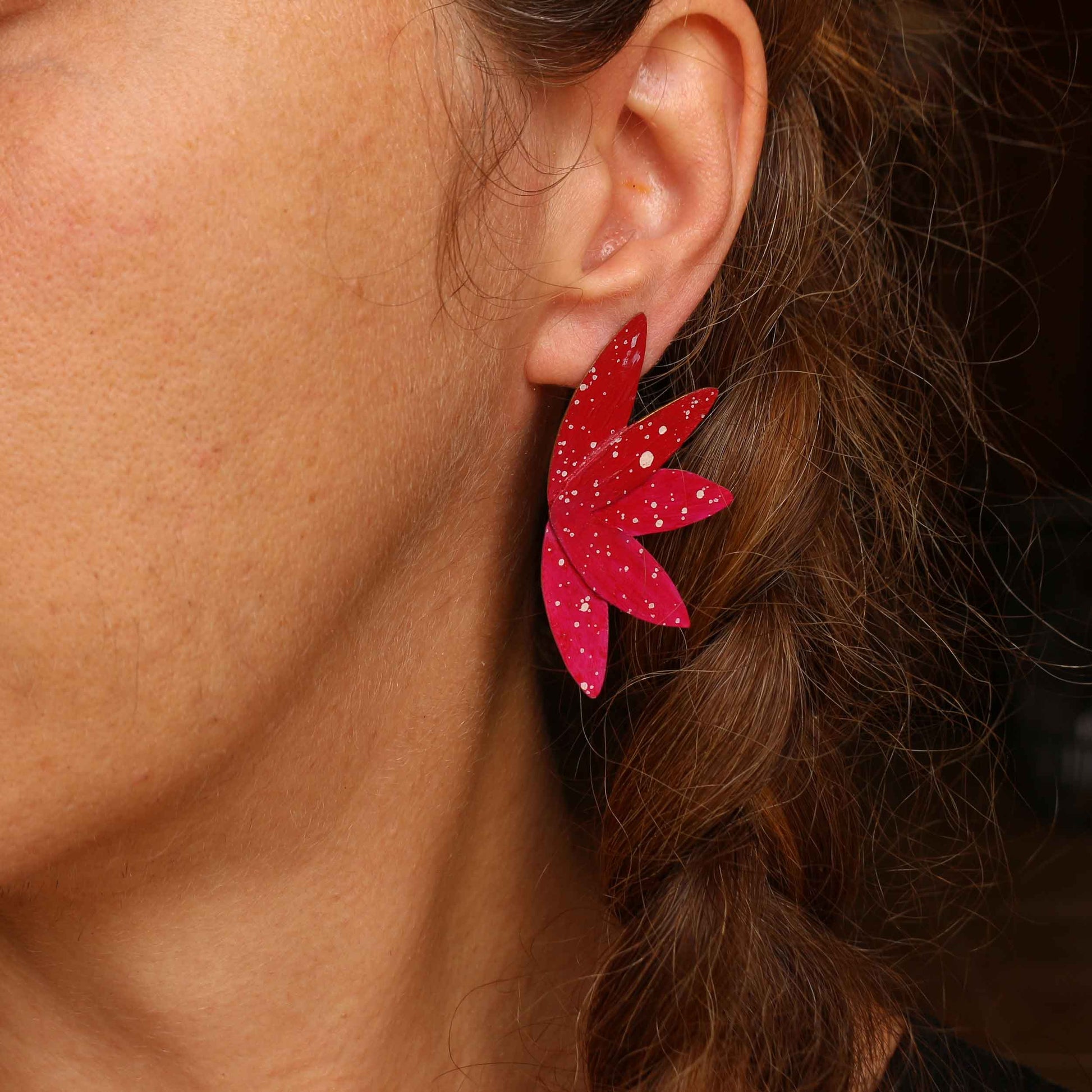 Orecchini "Fiori di Loto" Rosso - Dipinti a mano