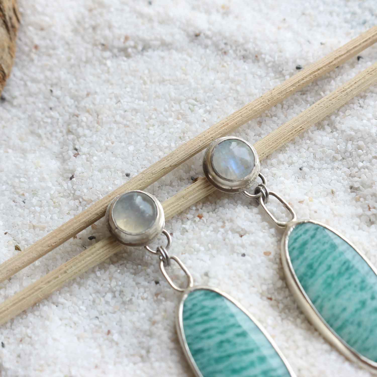 Orecchini "Onde di Luce" Amazzonite e Labradorite bianca