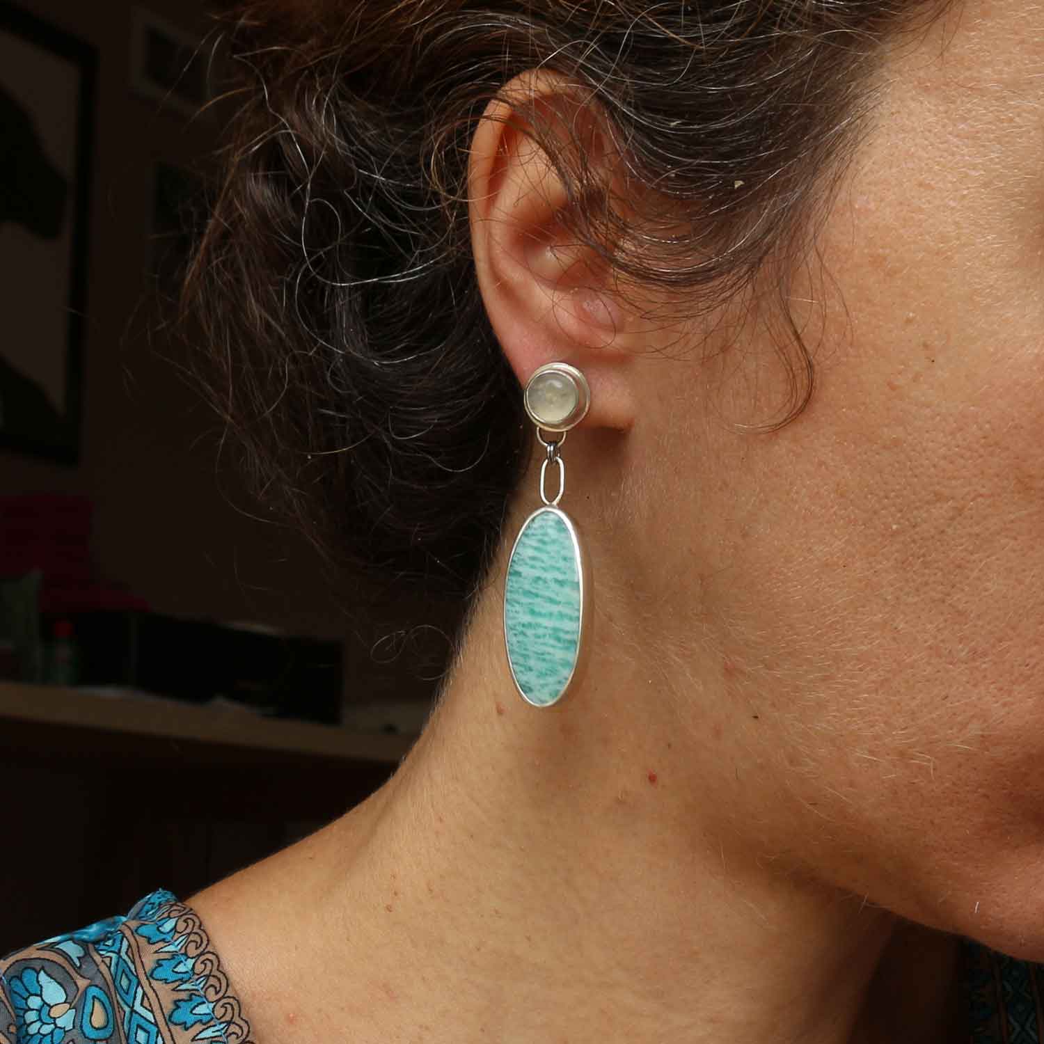 Orecchini "Onde di Luce" Amazzonite e Labradorite bianca