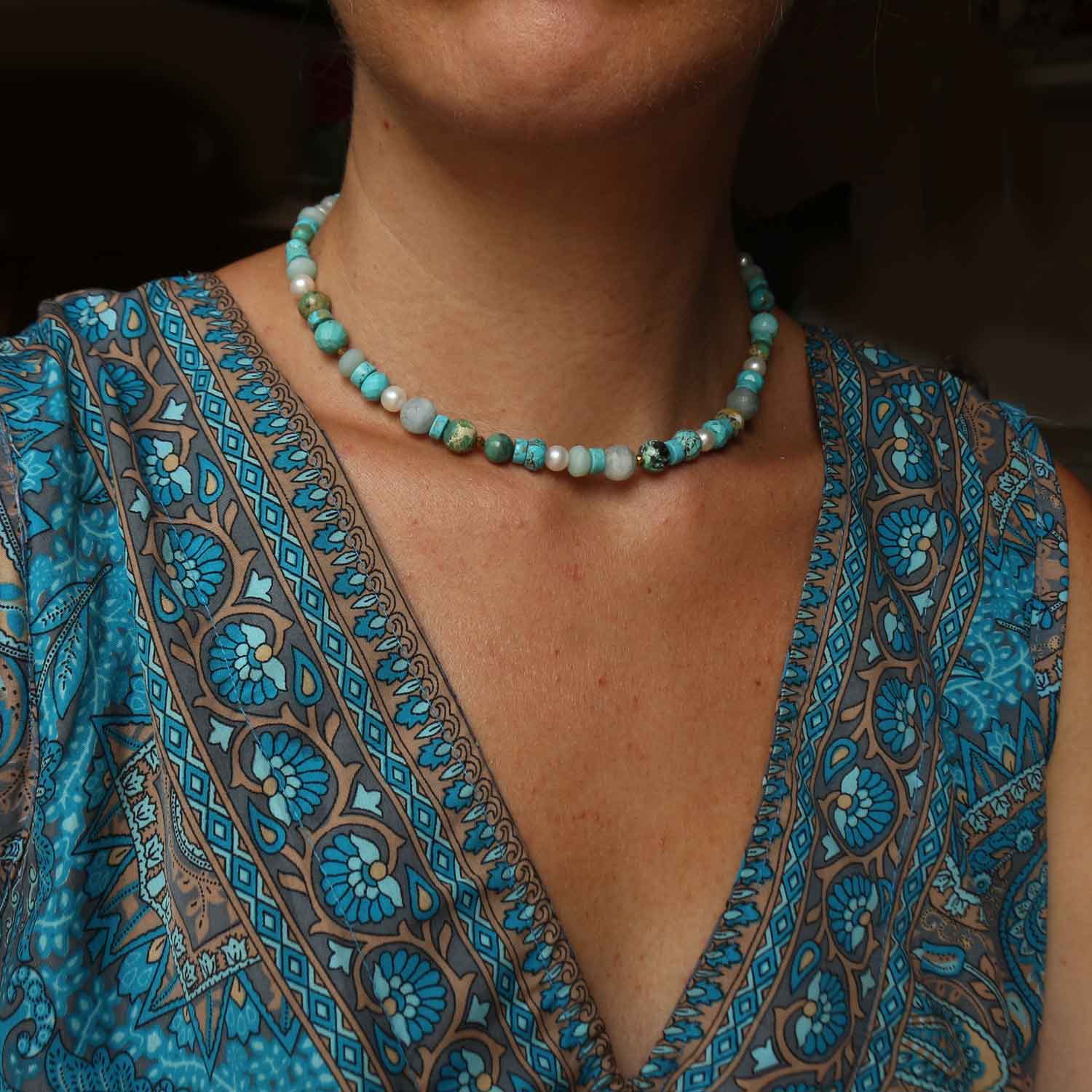 Collana "Sussuro di Sirena" Choker di pietre naturali mix