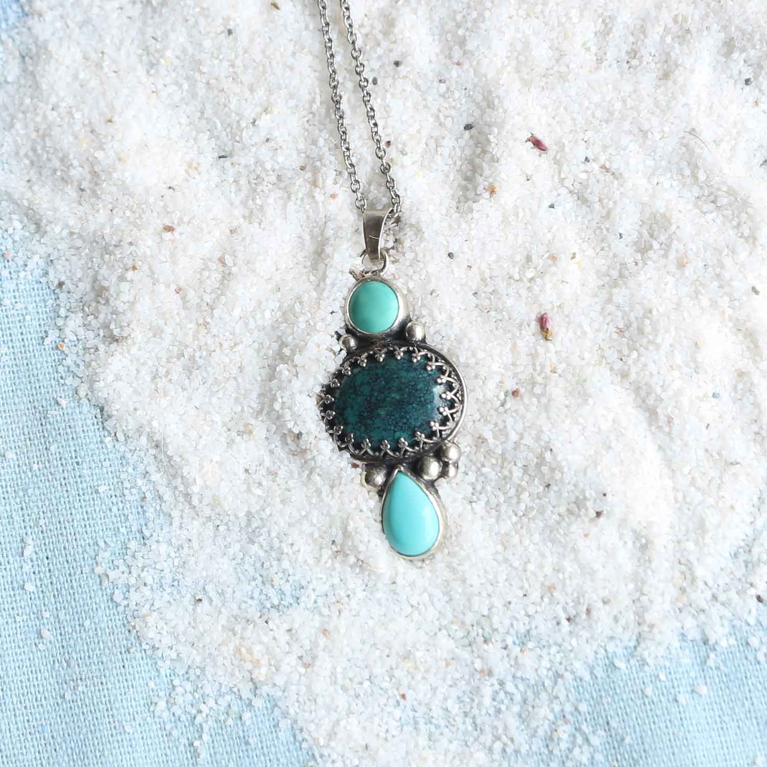 Ciondolo "Anima del Mare" Turchese naturale - Mixed Metal