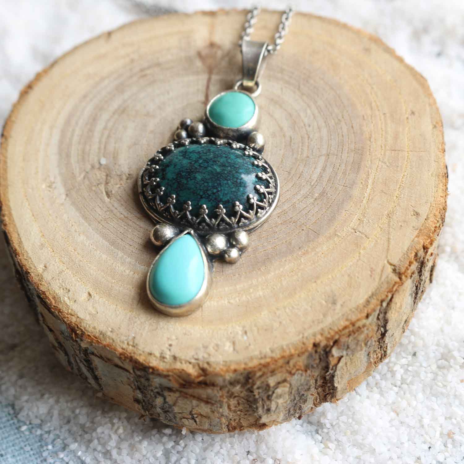 Ciondolo "Anima del Mare" Turchese naturale - Mixed Metal