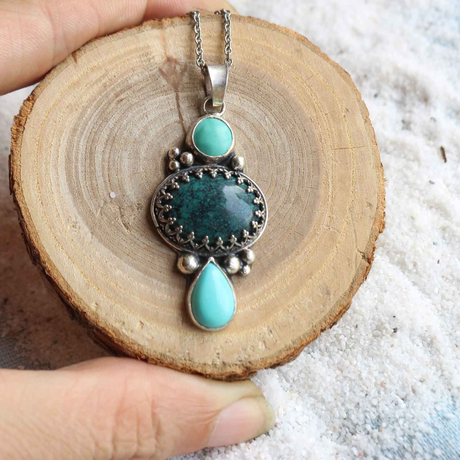 Ciondolo "Anima del Mare" Turchese naturale - Mixed Metal