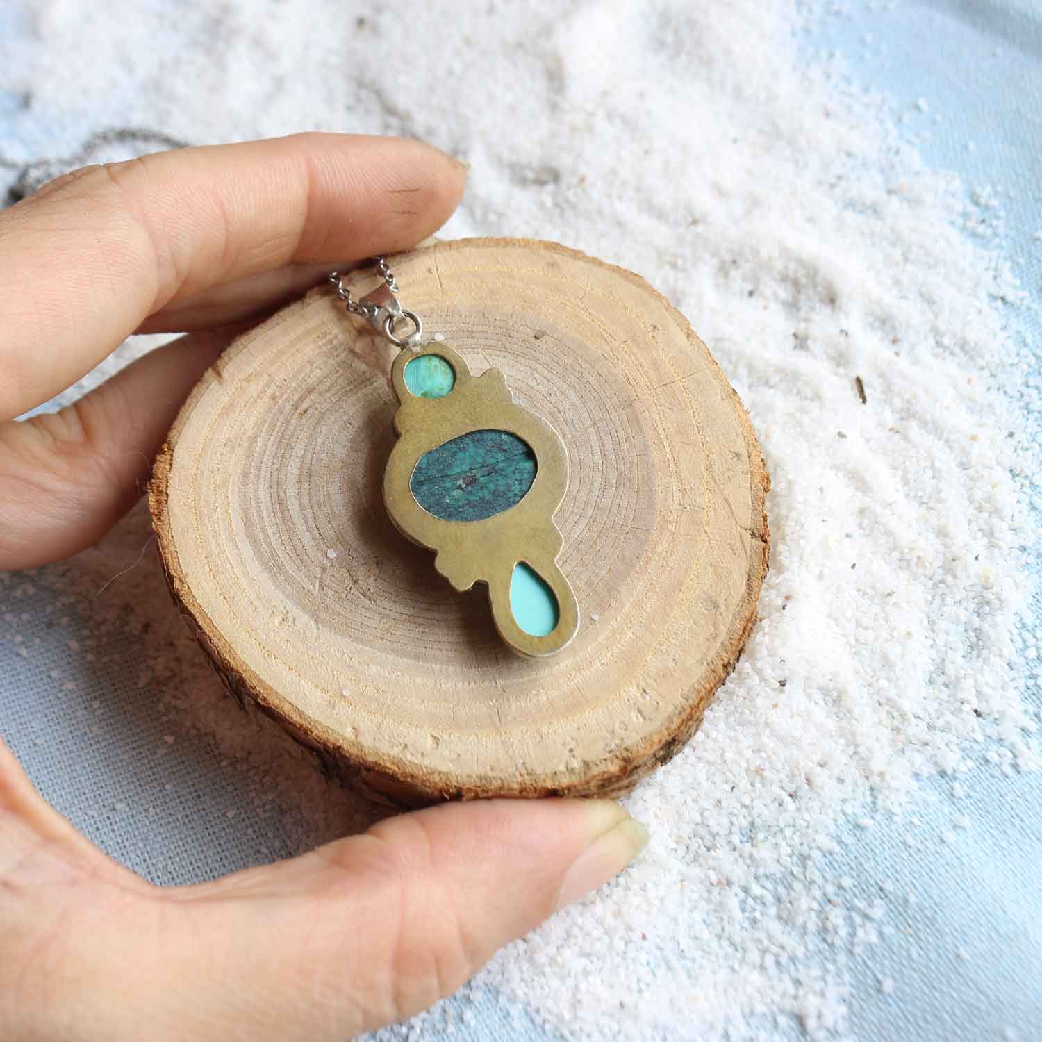 Ciondolo "Anima del Mare" Turchese naturale - Mixed Metal