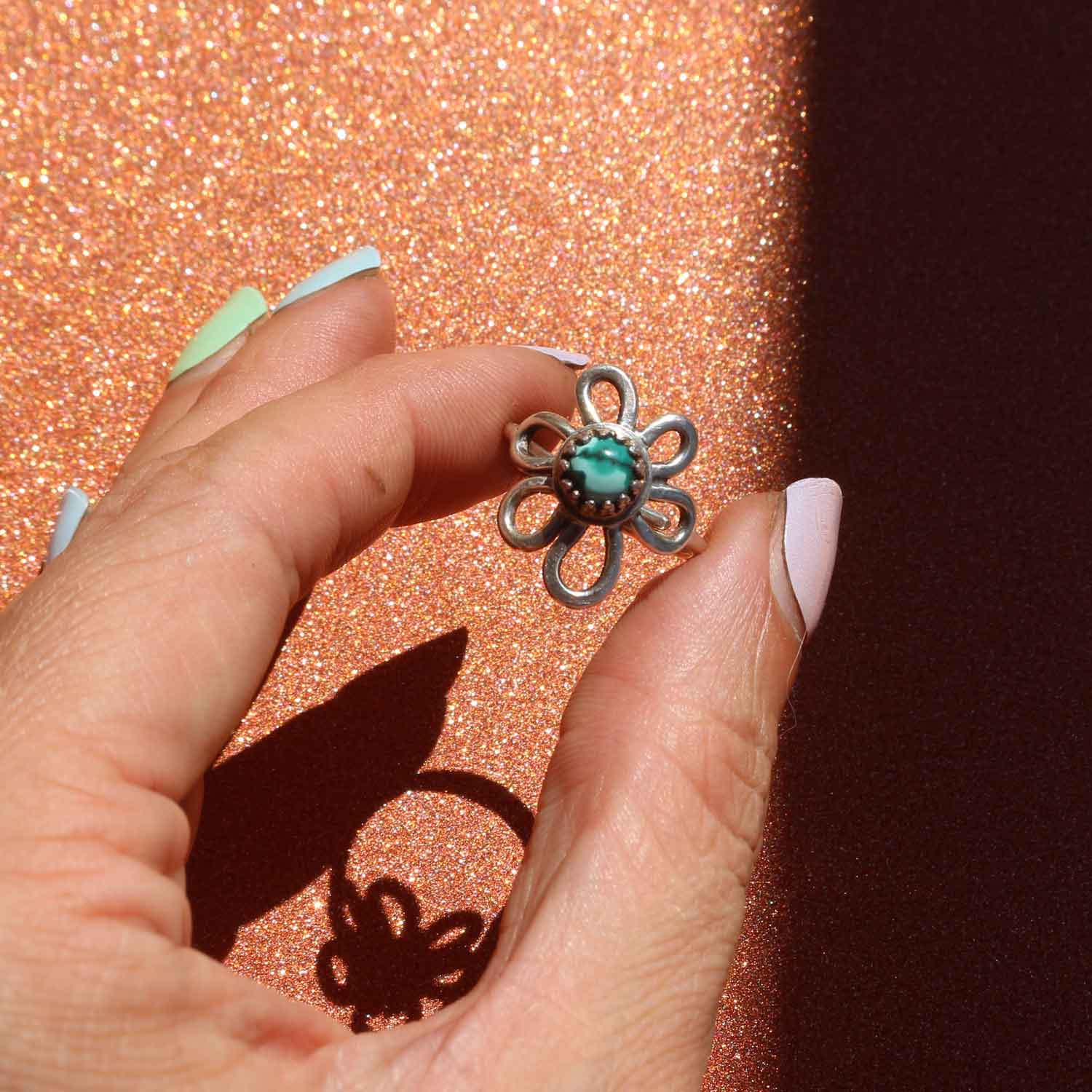 Anello regolabile "Fiore Blu" Turchese naturale e argento