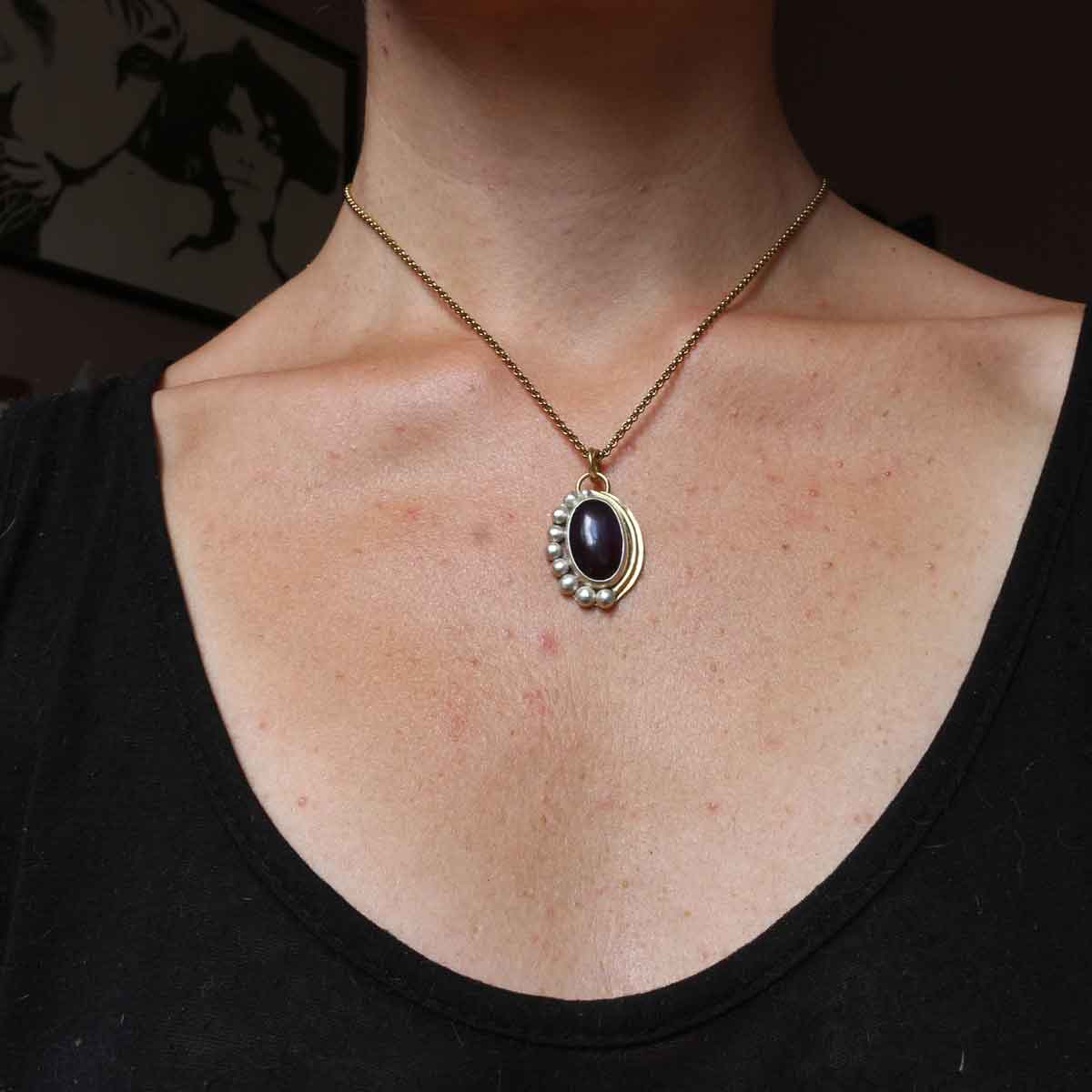 Ciondolo "Uovo di Drago" Ametista viola del Brasile - Mixed Metal