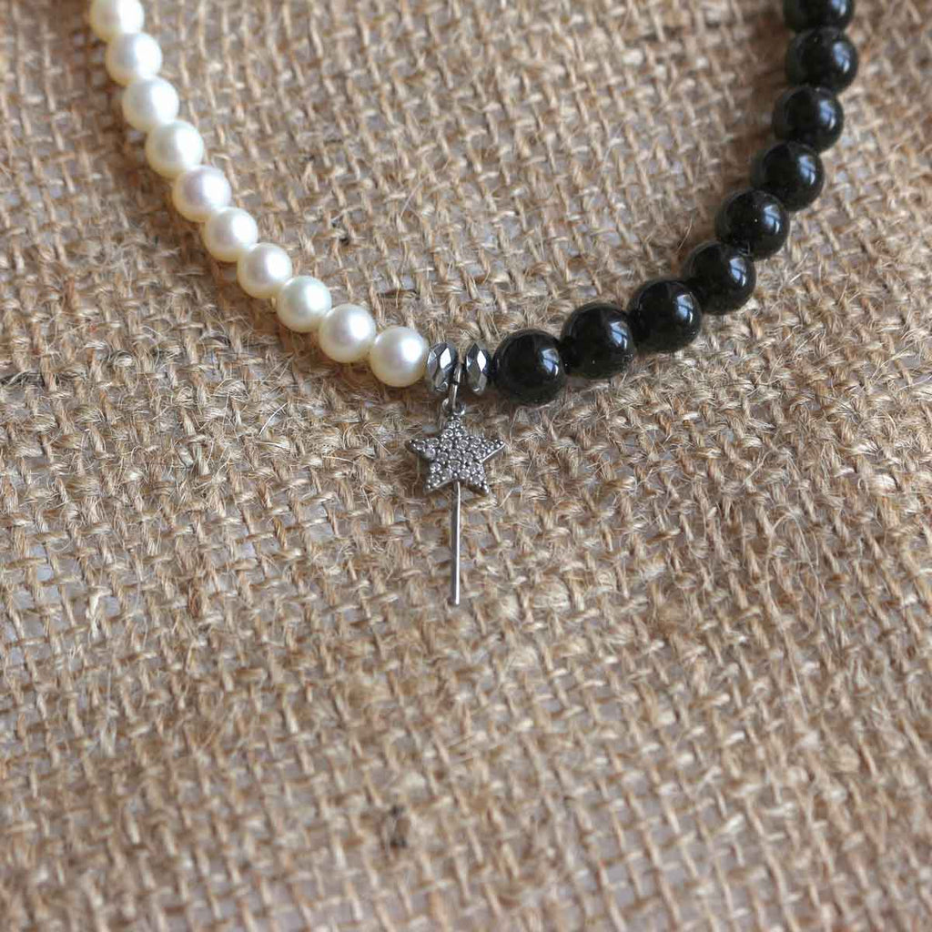 Collana choker "Abra(cadabra)" Onice e Perle coltivate