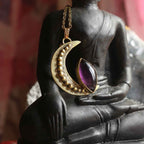 Ciondolo Amuleto "Lunatica" con Ametista taglio marquise in ottone