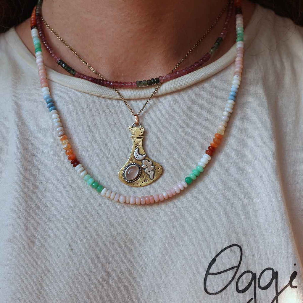 Collana "Arcobaleno" rondelle lisce di Opale con minuteria in Acciaio