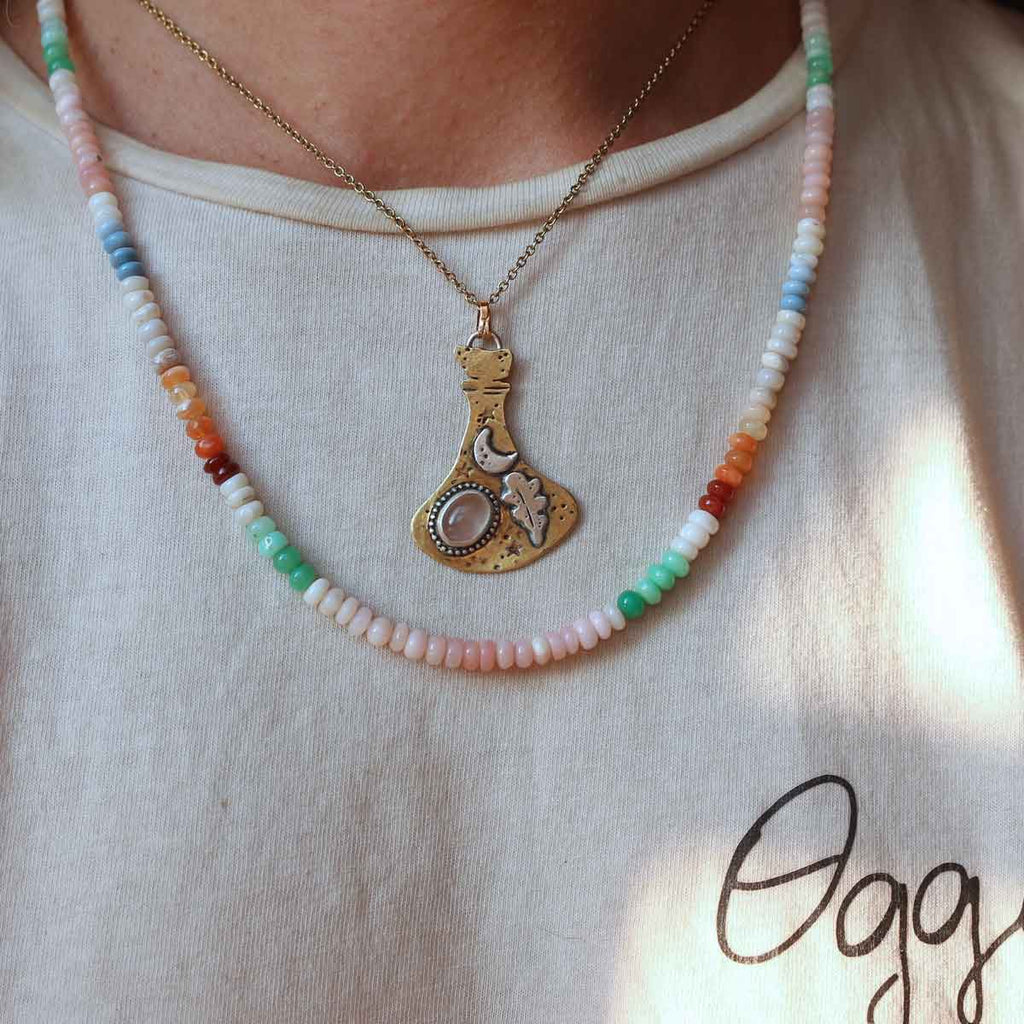 Collana "Arcobaleno" rondelle lisce di Opale con minuteria in Acciaio