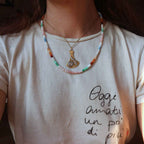 Collana "Arcobaleno" rondelle lisce di Opale con minuteria in Acciaio