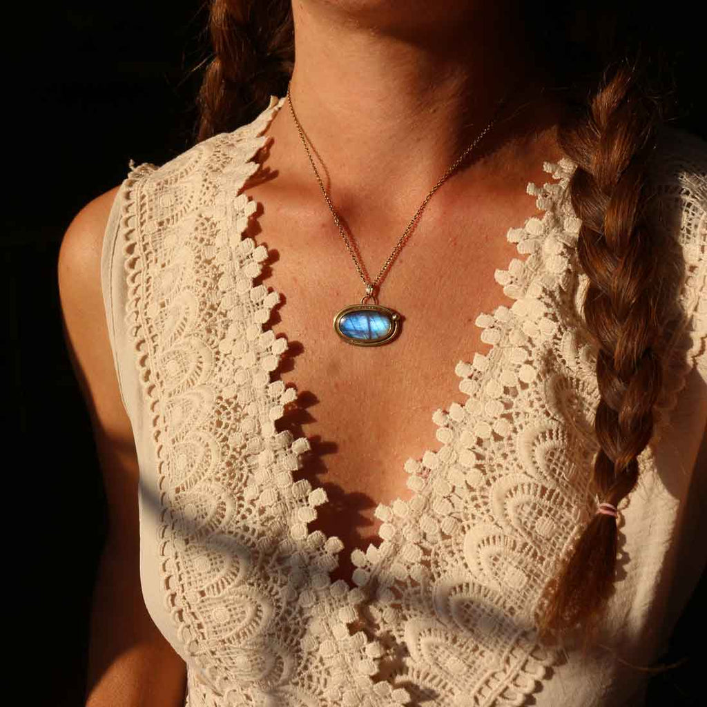 Ciondolo "Orbita Blu" Labradorite in Ottone