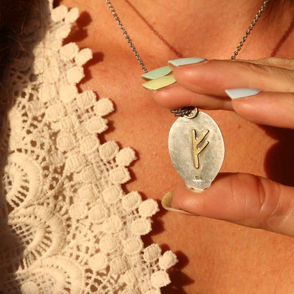 Ciondolo runico "Fehu" Turchese Arizona naturale