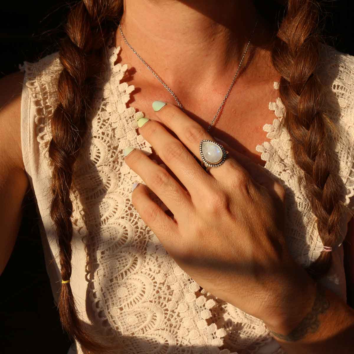 Anello "La Via della Vita" Labradorite Bianca - Arg. 925